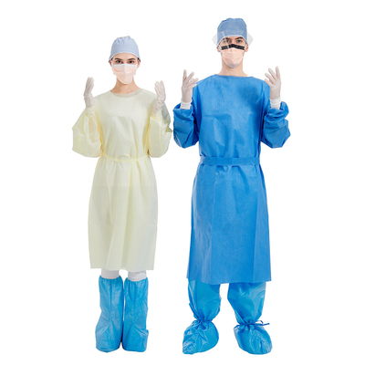 vestidos quirúrgicos del hospital disponible azul 50g, vestido quirúrgico SMMS del aislamiento amarillo de la prenda impermeable del nivel 2